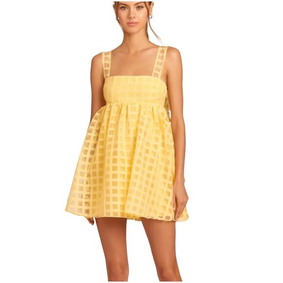 Amanda Uprichard Russo Dress in yellow XS mini babydoll check windowpane Revolve